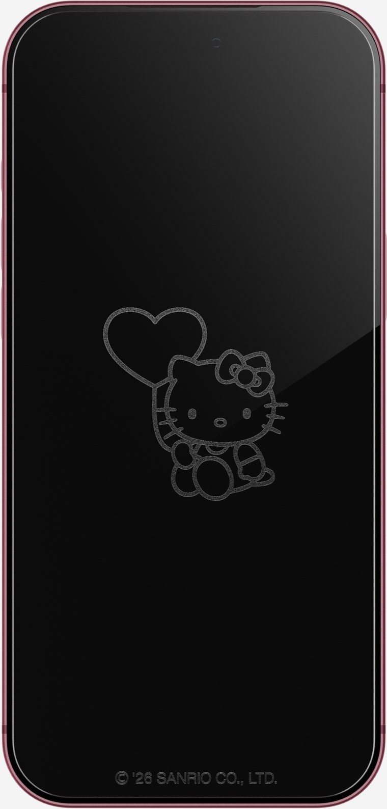 The same phone with its screen off and a Hello Kitty design on the screen protector